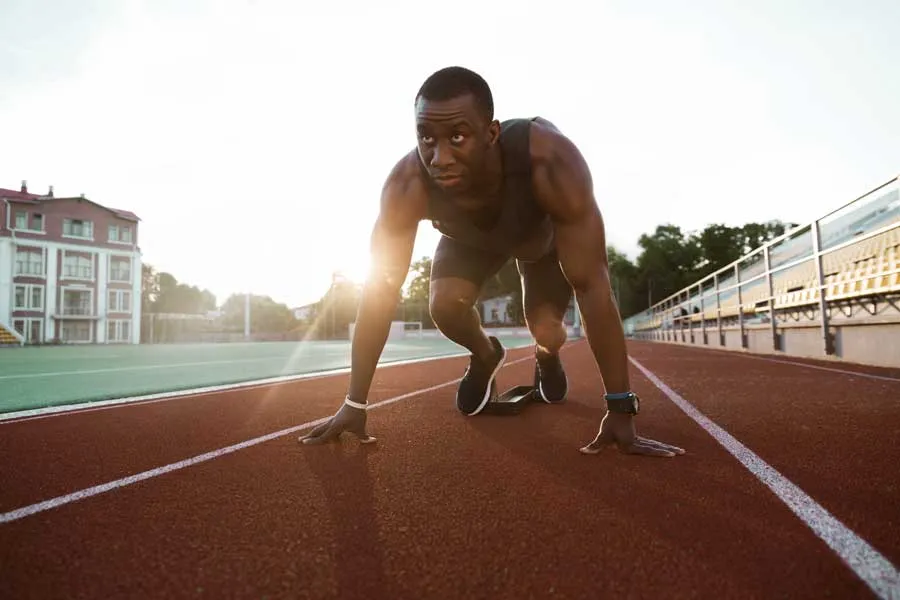 Sprinter preparing at the starting line