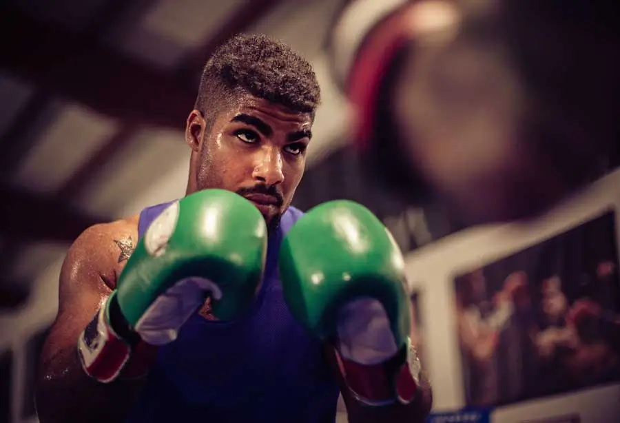 Boxer training in a gym