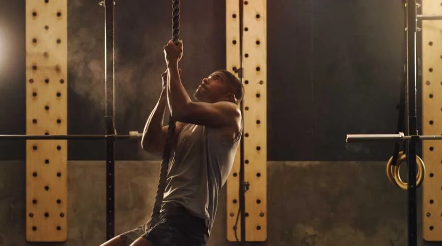 Athlete climbing during training