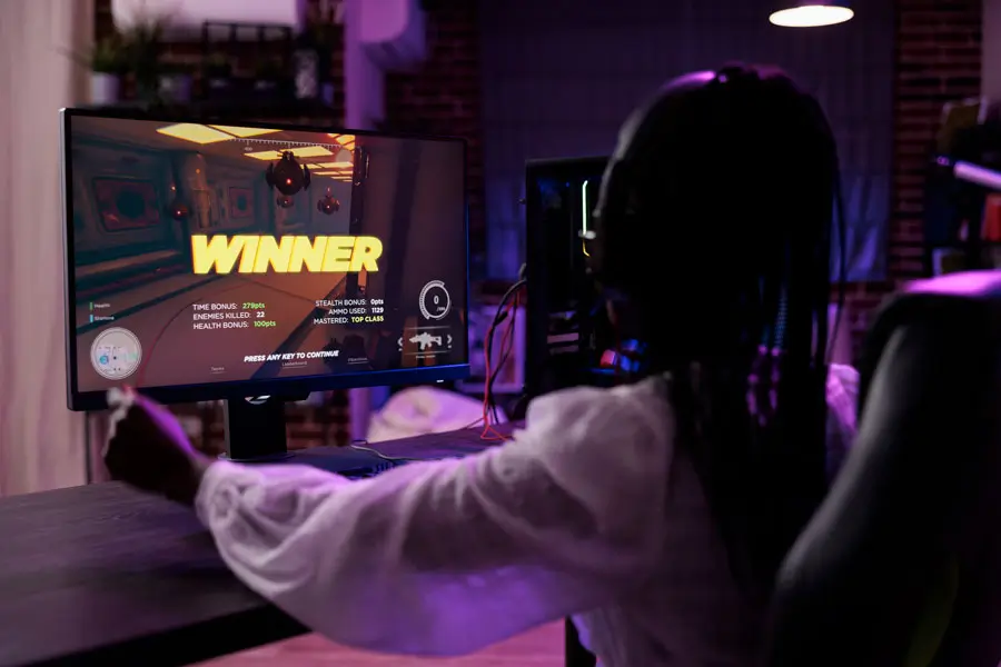 Competitive esports player focused at gaming tournament