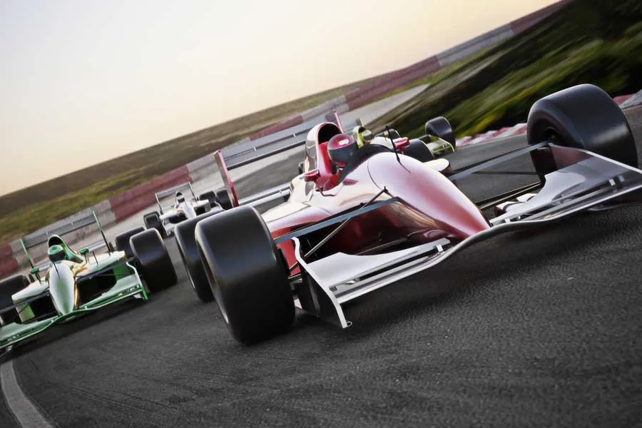 Red racing car on a track