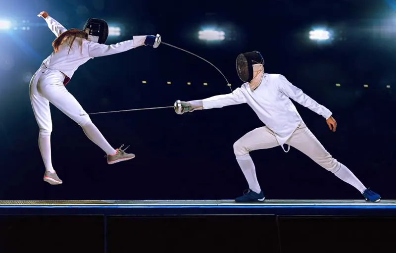 Fencing athletes during intense bout